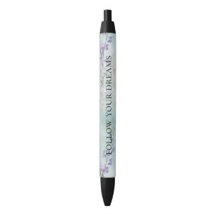 Bolígrafo De Tinta Negra Floral de lavanda morada romántica