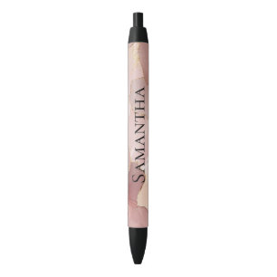 Bolígrafo De Tinta Negra Floral de oro rosa de Rubor romántico