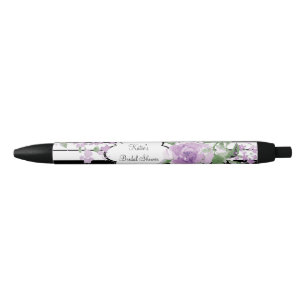 Bolígrafo De Tinta Negra Floral púrpura, ducha de novia
