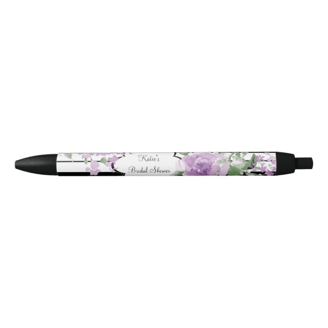 Bolígrafo De Tinta Negra Floral púrpura, ducha de novia (Anverso)