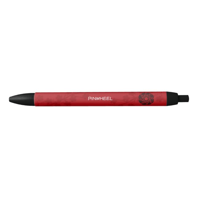 Bolígrafo De Tinta Negra Floral roja audaz (Anverso)
