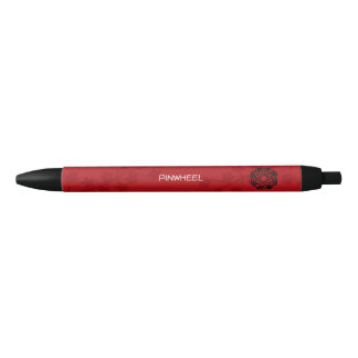 Bolígrafo De Tinta Negra Floral Rojo Intenso