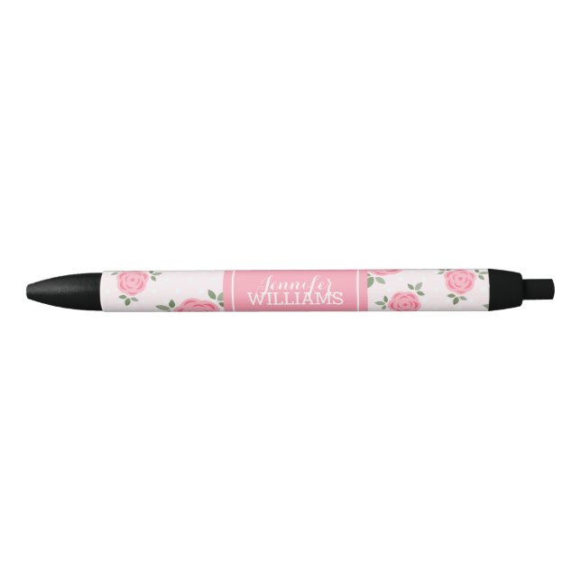 Bolígrafo De Tinta Negra Floral rosado de encargo (Anverso)