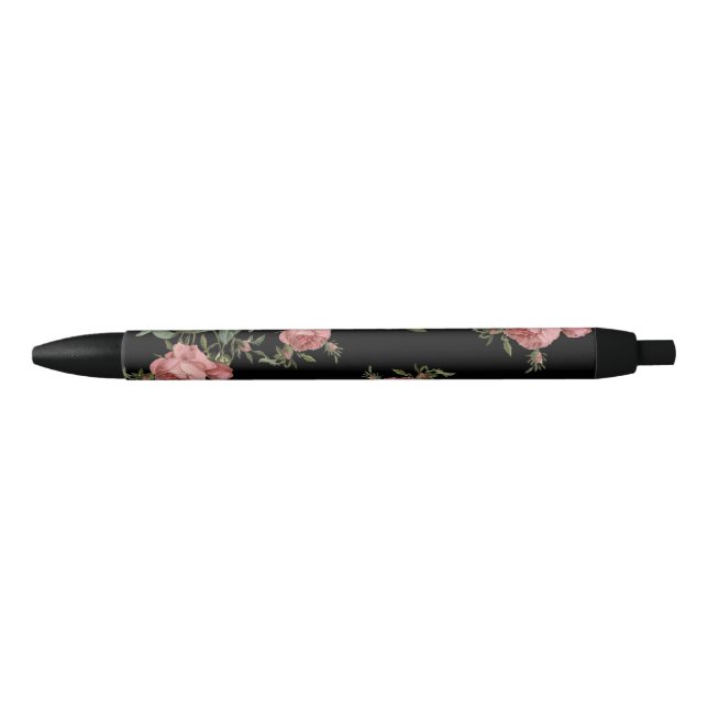 Bolígrafo De Tinta Negra Florales de época en negro (Anverso)