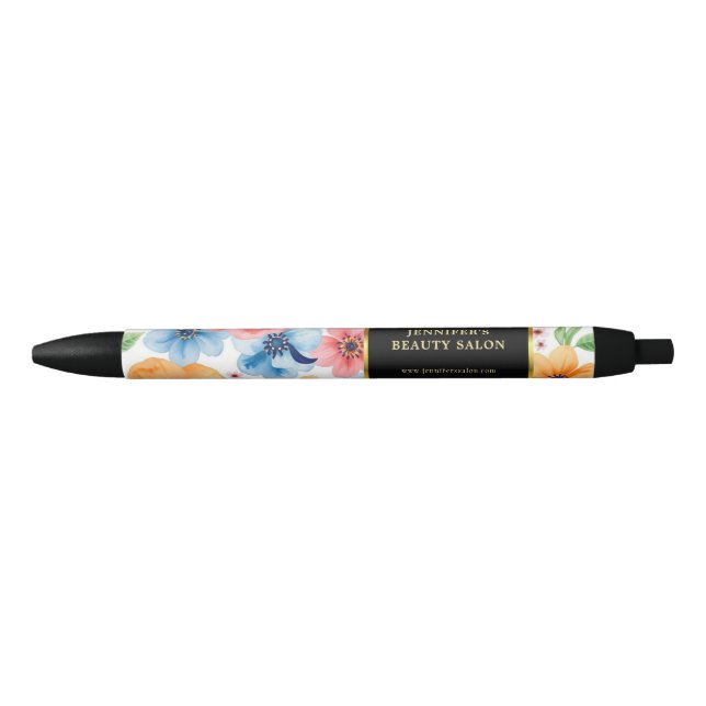 Bolígrafo De Tinta Negra Flores acuarelas modernas profesional del oro negr (Anverso)