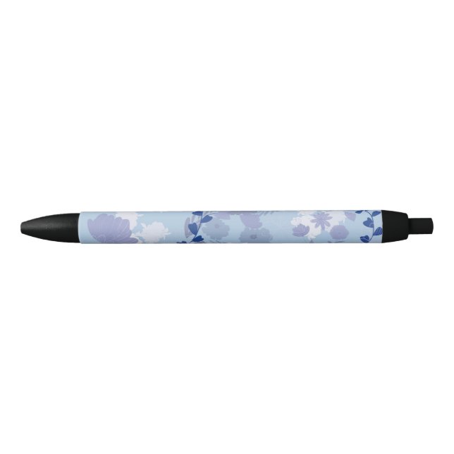 Bolígrafo De Tinta Negra Flores azules (Anverso)