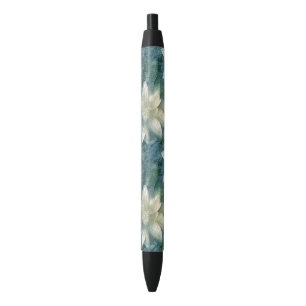 Bolígrafo De Tinta Negra Flores azules y blancas