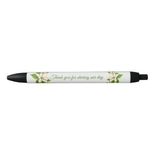 Bolígrafo De Tinta Negra Flores blancas que casan favor