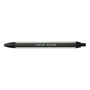 Bolígrafo De Tinta Negra Flores Coloridas, Fondo Verde Claro, Negro