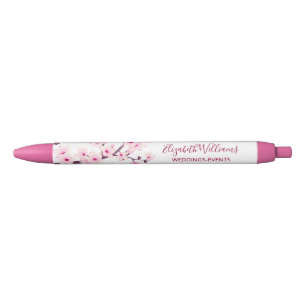 Bolígrafo De Tinta Negra Flores de Cerezo Rosadas Blancas Negocios