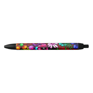 Bolígrafo De Tinta Negra Flores de estilo graffiti y rojo morado rosado de 