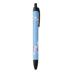 Bolígrafo De Tinta Negra Flores de flores de cerezo azul primaveral Warecol
