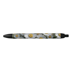 Bolígrafo De Tinta Negra Flores de fúnebre blanco