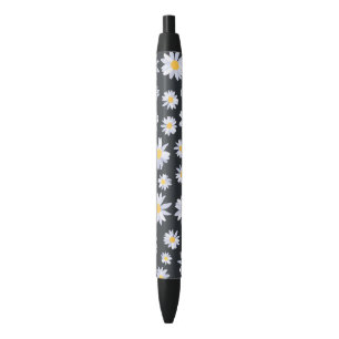 Bolígrafo De Tinta Negra Flores de margarita blanca con estilo botánico
