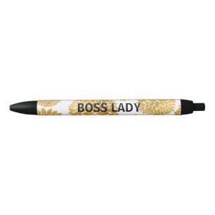 Bolígrafo De Tinta Negra Flores de oro de moda