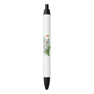 Bolígrafo De Tinta Negra Flores de tulipanes y daffodils