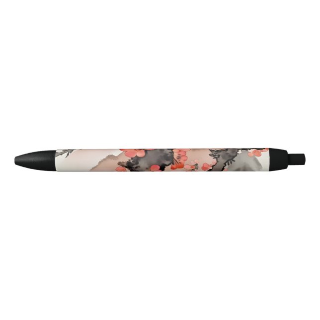Bolígrafo De Tinta Negra Flores en Negro (Anverso)