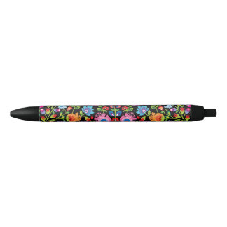Bolígrafo De Tinta Negra Flores folclóricas Wycinanki negro