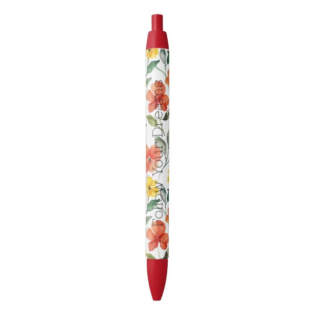 Bolígrafo De Tinta Negra Flores Naranja Amarillo (Frente vertical)