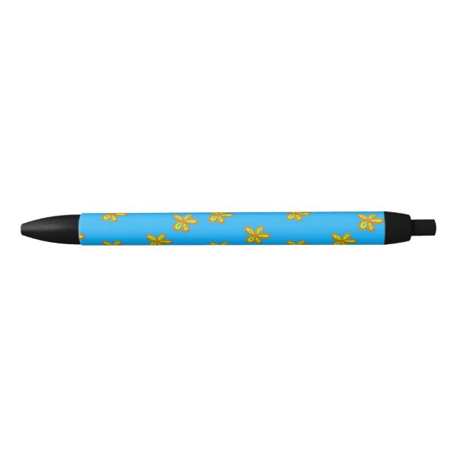 Bolígrafo De Tinta Negra flores pintadas de azul (Anverso)