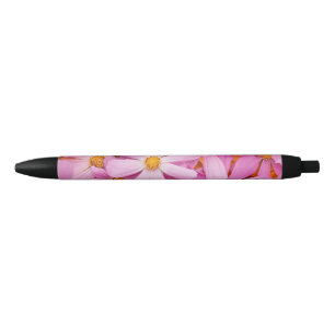 Bolígrafo De Tinta Negra Flores Rosadas