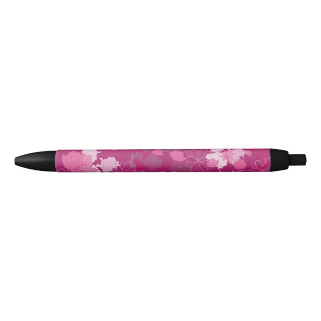 Bolígrafo De Tinta Negra flores rosadas (Anverso)
