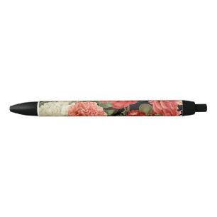 Bolígrafo De Tinta Negra flores rosadas botánicas del vintage moderno