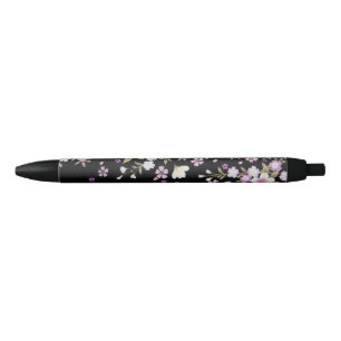 Bolígrafo De Tinta Negra Flores rosadas en cascada