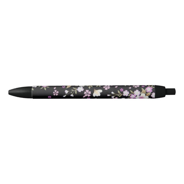 Bolígrafo De Tinta Negra Flores rosadas en cascada (Anverso)