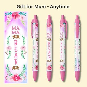 Bolígrafo De Tinta Negra Flores rosadas MAMA BEAR