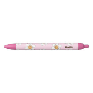 Bolígrafo De Tinta Negra Flores rosadas personalizadas lindas