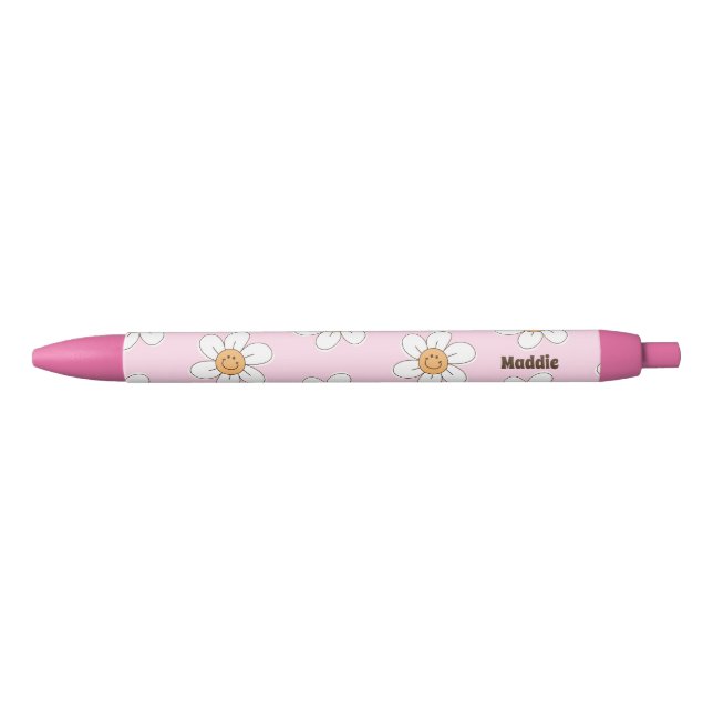 Bolígrafo De Tinta Negra Flores rosadas personalizadas lindas (Anverso)