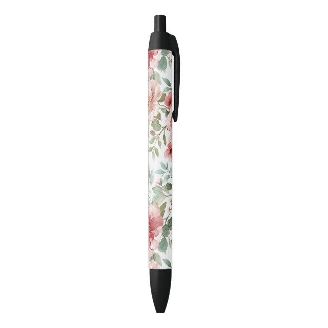 Bolígrafo De Tinta Negra Flores Rosadas Rojas (Parte inferior (Vertical))