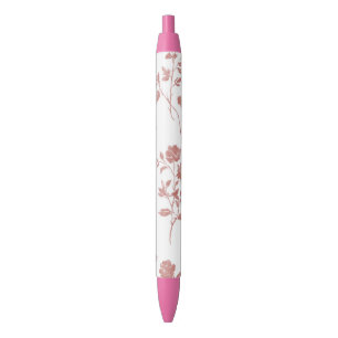 Bolígrafo De Tinta Negra Flores Rosadas Rosa