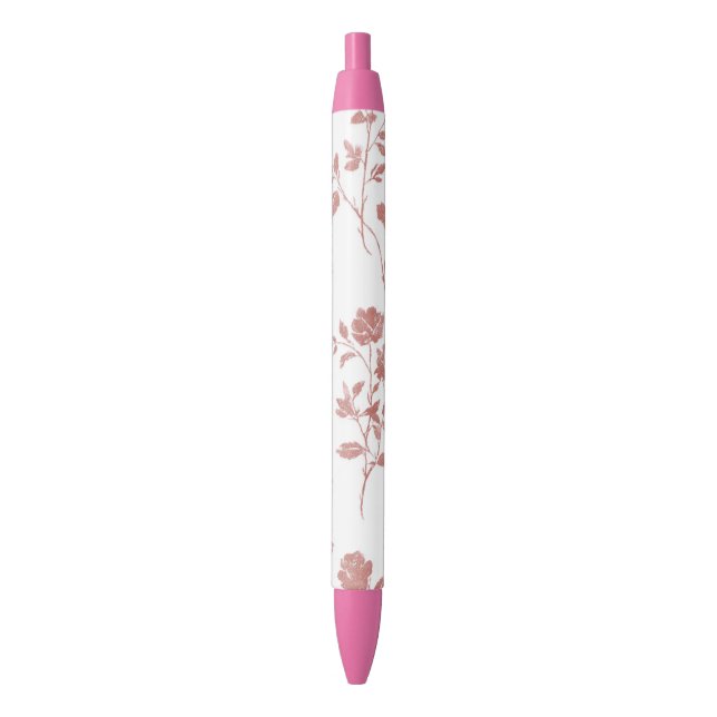 Bolígrafo De Tinta Negra Flores Rosadas Rosa (Frente vertical)