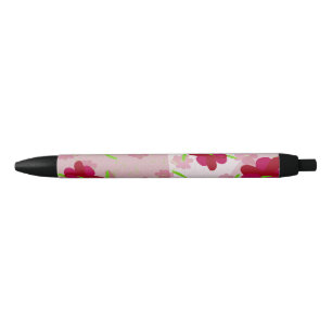 Bolígrafo De Tinta Negra Flores rosadas y rojas - Floral