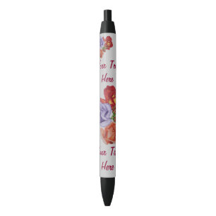Bolígrafo De Tinta Negra flores rosas rojas y rosas brotes florales