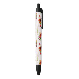 Bolígrafo De Tinta Negra Foliage de Flores Silvestres de Verano Rústico