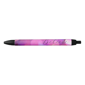 Bolígrafo De Tinta Negra Fondo "Believe" Purple Sparkle