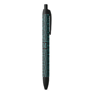 Bolígrafo De Tinta Negra Fresco Patrón de ZigZag Dentado Monograma Negro y