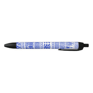 Bolígrafo De Tinta Negra Fret griego, patrón mediterráneo, azul
