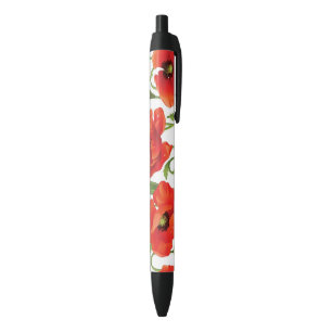 Bolígrafo De Tinta Negra Frontera horizontal con la amapola roja