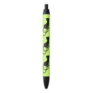 Bolígrafo De Tinta Negra Gato negro malvado gracioso verde