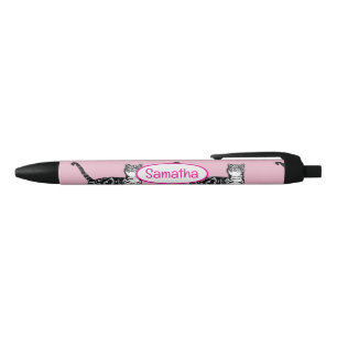 Bolígrafo De Tinta Negra Gato Tabby Rosa Nombre Niñas Acuarela