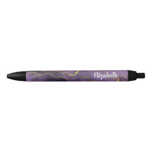 Bolígrafo De Tinta Negra Geode Pen Modern Purple Gold Agate
