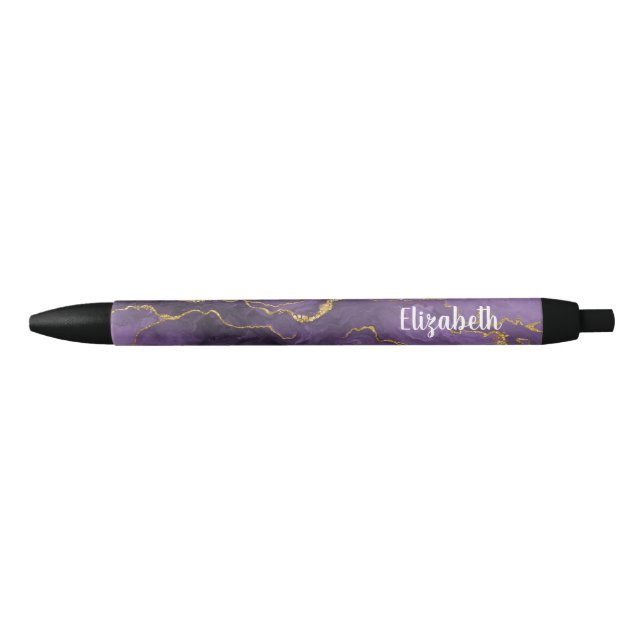 Bolígrafo De Tinta Negra Geode Pen Modern Purple Gold Agate (Anverso)