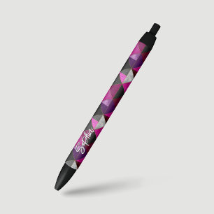 Bolígrafo De Tinta Negra Geométrico gris rosa púrpura chic