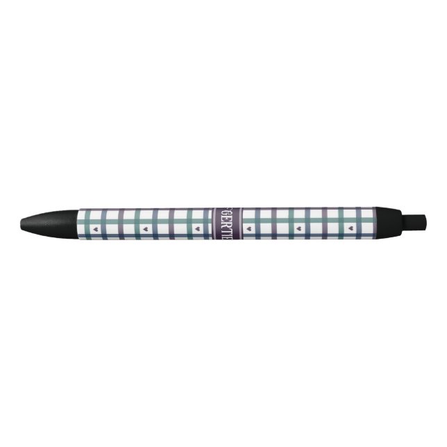Bolígrafo De Tinta Negra Gingham Corazón Morado (Anverso)