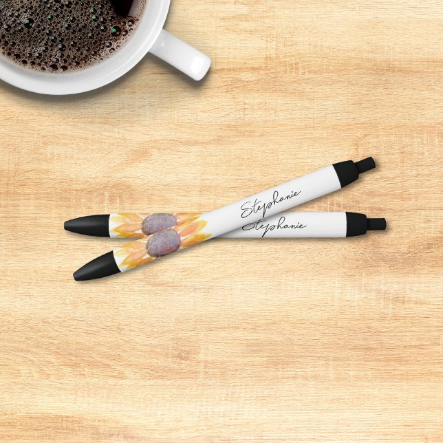Bolígrafo De Tinta Negra Girasol amarillo personalizado (Subido por el creador)