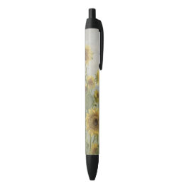 Bolígrafo De Tinta Negra Girasol moderno Imagen en acuarela y personalizabl